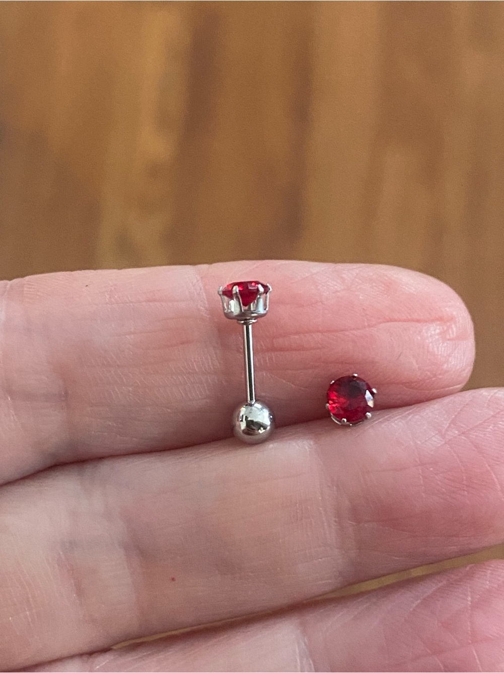 Red Gem Stud Barbell Earring - Unbranded